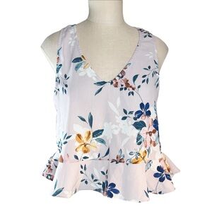 Sadie & Sage Blush Pink Floral Cropped Peplum Multicolor Top Sz L EUC Fairy